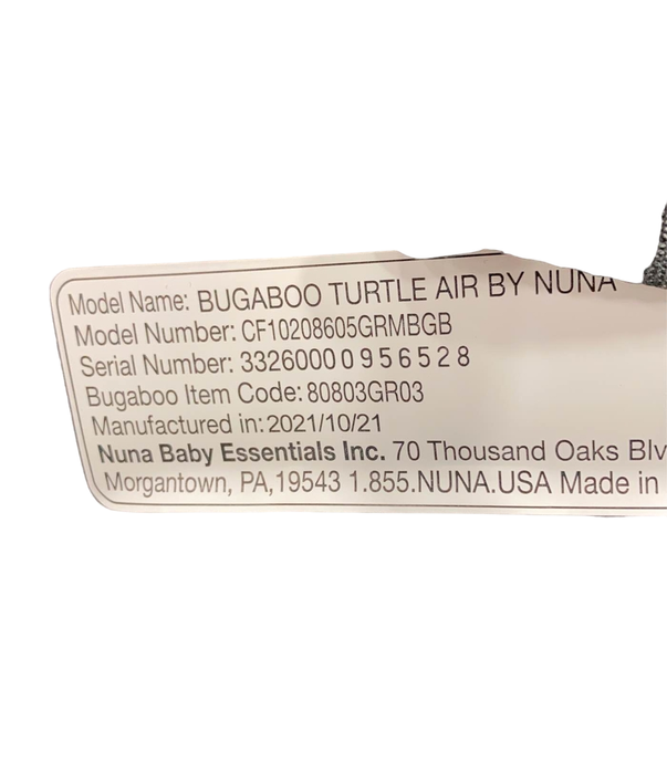 Bugaboo Turtle Air By Nuna Car Seat, 2021, Grey Melange