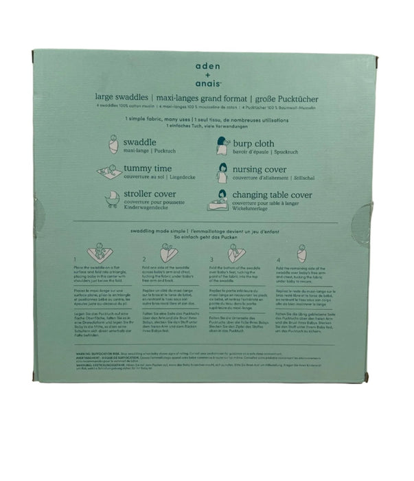 secondhand Aden + Anais Large Cotton Muslin Swaddle 4pk, Rock Star