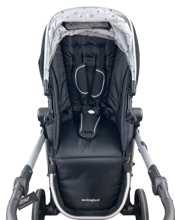 Mockingbird Single to Double Stroller, 2022, Silver with Black Leather, Watercolor Drops, Black