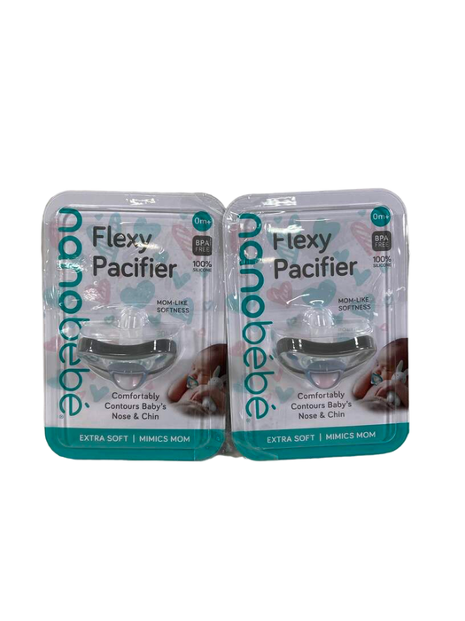 used Nanobébé Flexy Pacifiers, Grey, 0M+, 2-Pack