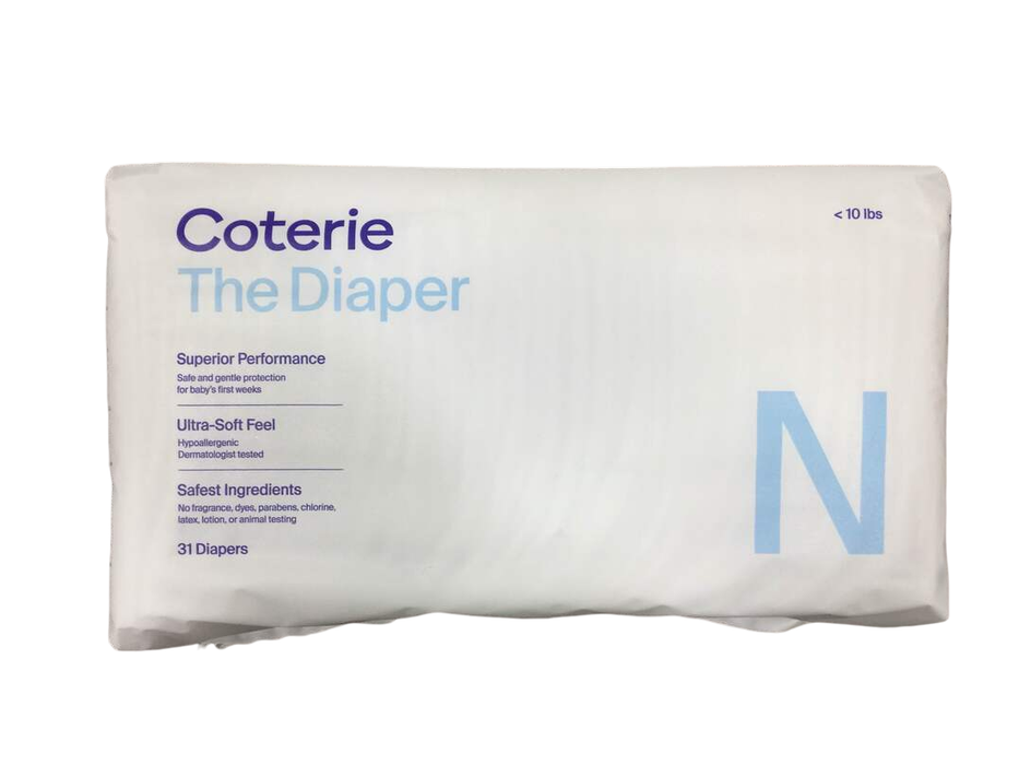 used Coterie Newborn Diapers, 31 Count