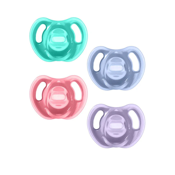 Tommee Tippee Ultra Light Silicone Pacifiers, 6-18 Months, 4 Pack, Pink/Violet/Green/Soft Blue