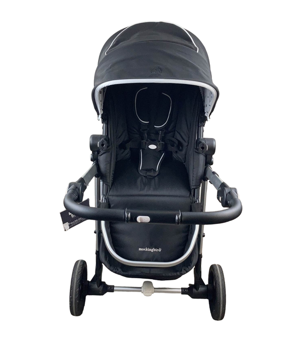 Mockingbird Single to Double Stroller, 2022, Silver with Black Leather, Watercolor Drops, Black