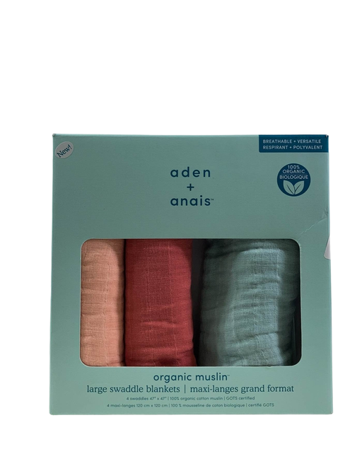 used Aden + Anais Cotton Muslin Swaddle, 4pk, Mother Earth Organic