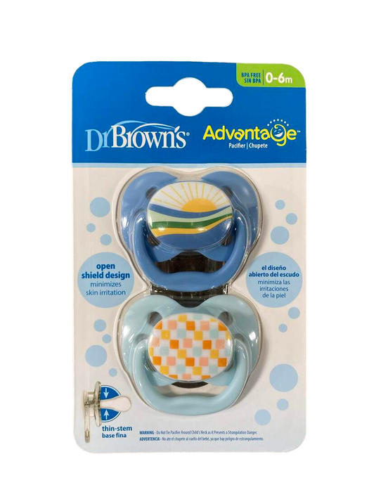 used Dr. Brown's Advantage Pacifier, 2 Pack, 0-6 Months, Blue Sunrise