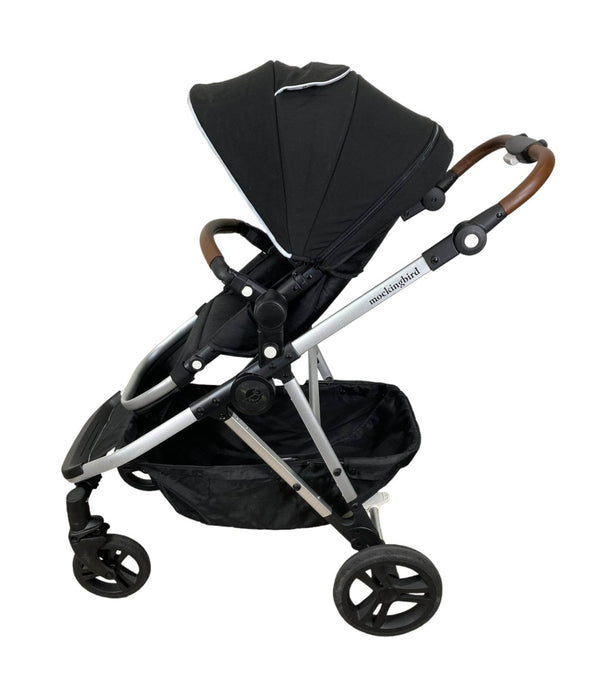 Mockingbird Single to Double Stroller, 2023, Silver with Penny Leather, Watercolor Drops, Black