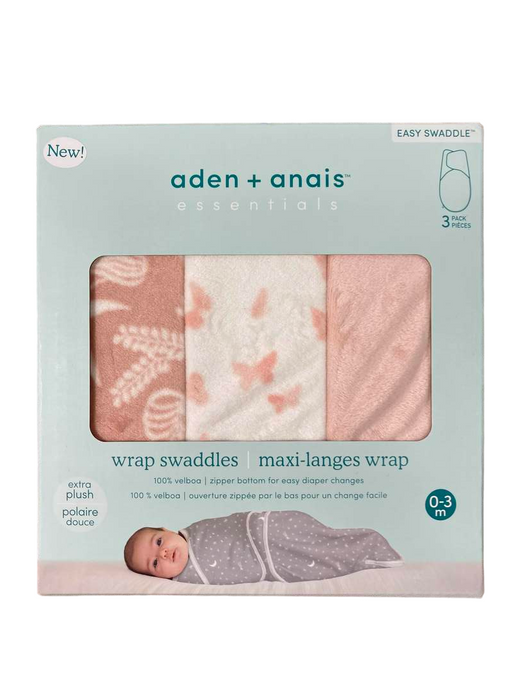 used Aden + Anais Essentials Easy Wrap Swaddle, 3 Pack, Garden Minky, 0-3 Months