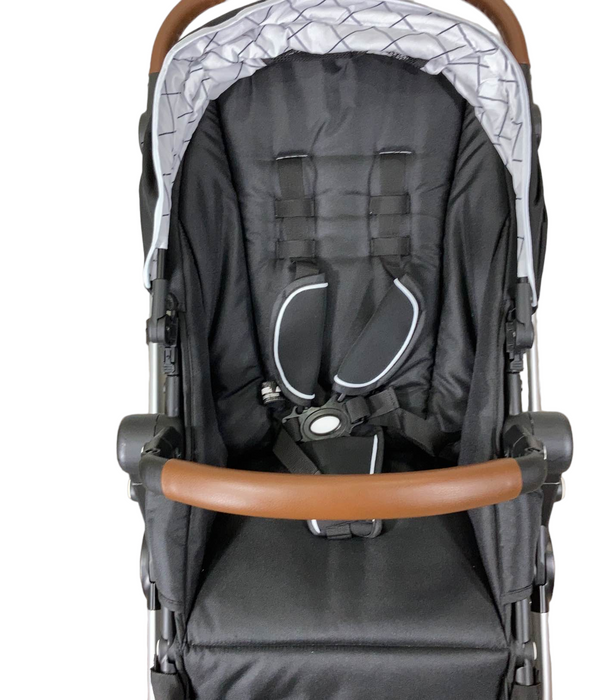 Mockingbird Single Stroller, 2023, Black, Windowpane, Silver With Penny Leather