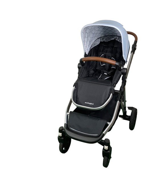 used Mockingbird Single to Double Stroller, 2023, Silver with Penny Leather, Windowpane, Sky