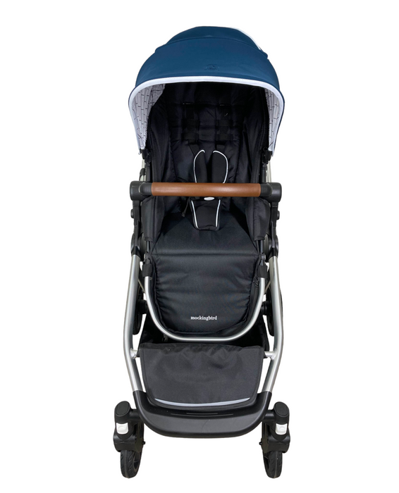 Mockingbird Single to Double Stroller, 2022, Silver with Penny Leather, Windowpane, Sea