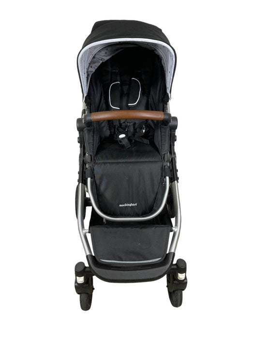 Mockingbird Single to Double Stroller, 2023, Silver with Penny Leather, Watercolor Drops, Black