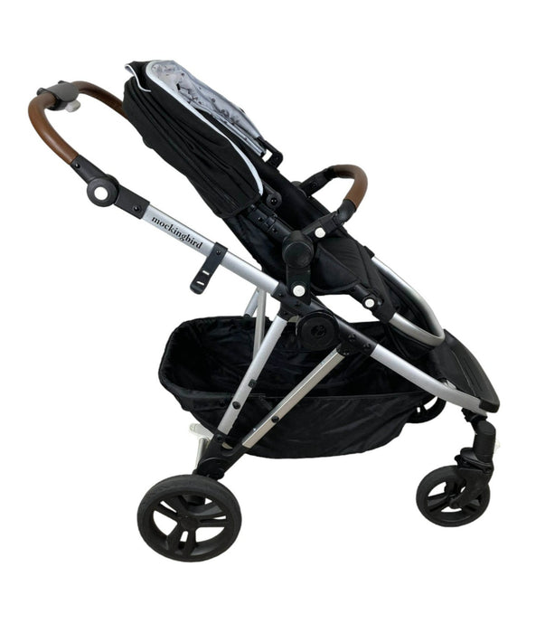 Mockingbird Single to Double Stroller, 2023, Silver with Penny Leather, Watercolor Drops, Black