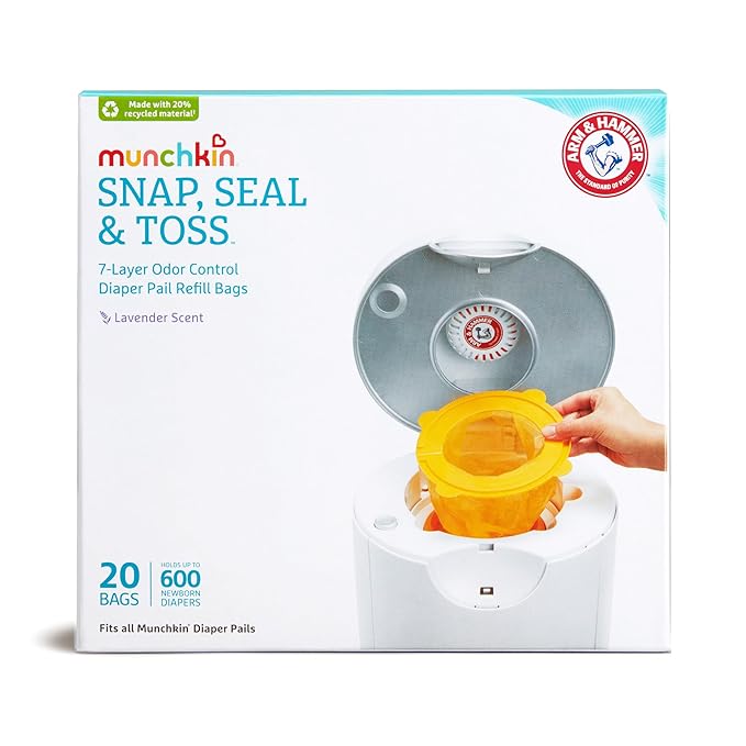 Munchkin Arm & Hammer Snap, Seal & Toss Diaper Pail Refills, 20 Pack