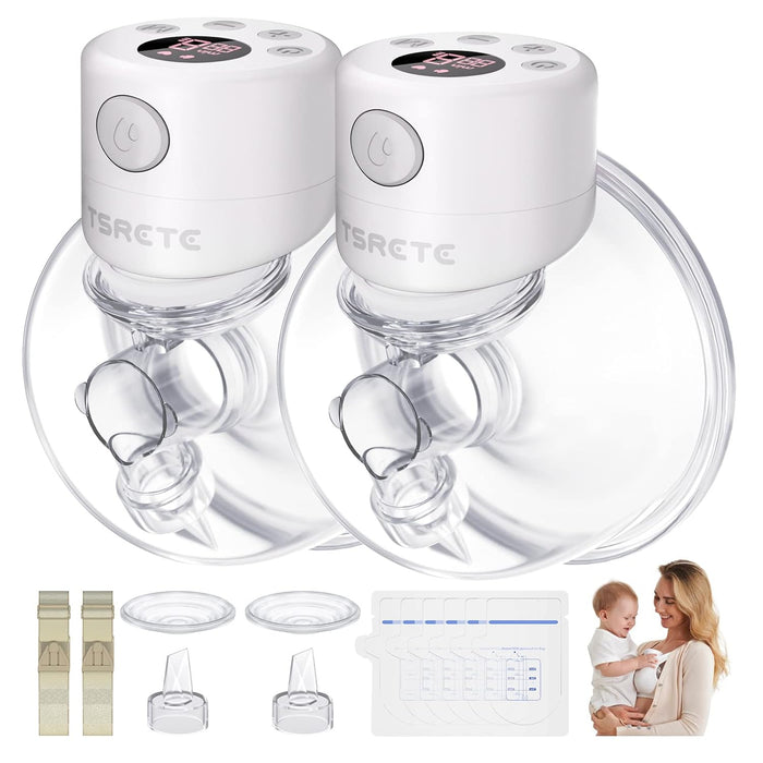 Tsrete Double Wearable Electric Breast Pump, White, 24mm