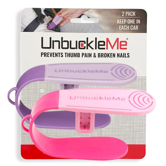 UnbuckleMe Car Seat Buckle Release Tool, Double Pack, Pink and Purple