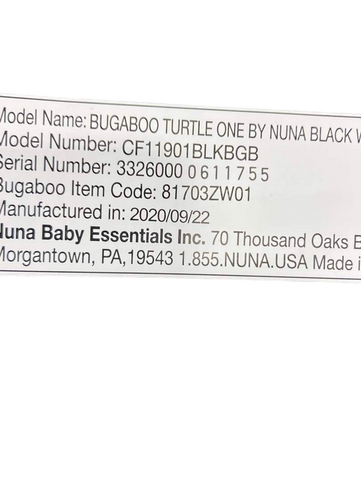 Bugaboo Turtle One By Nuna Infant Car Seat, Black, 2020