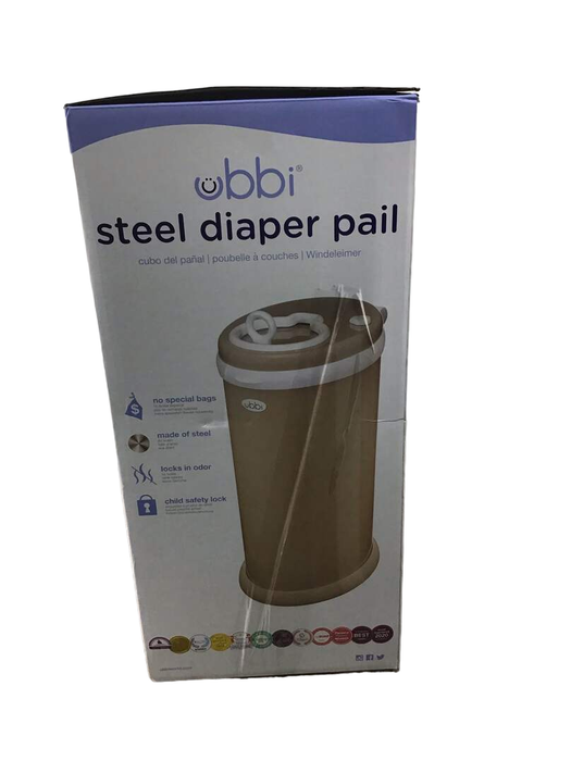 secondhand Ubbi Diaper Pail, - taupe