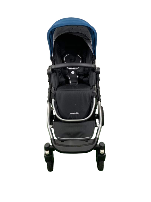 Mockingbird Single to Double 2.0 Stroller, 2024, Sea, Silver With Black Leather, Watercolor Drops