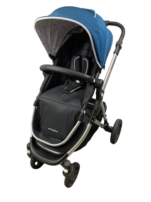 used Mockingbird Single Stroller, 2023, Sea, Watercolor Drops, Silver With Black Leather