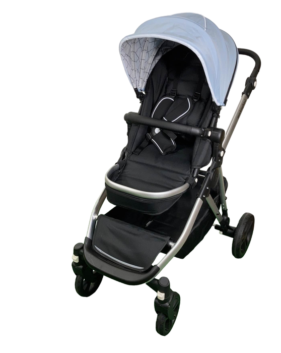 used Mockingbird Single to Double 2.0 Stroller, 2024, Matte Black with Matte Black Leather, Windowpane, Sky