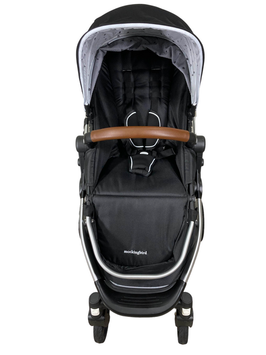 Mockingbird Single Stroller, 2023, Black, Silver With Penny Leather, Watercolor Drops