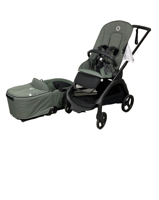 used Bugaboo Dragonfly Bassinet and Seat Stroller, 2023, Black, Forest Green, Forest Green