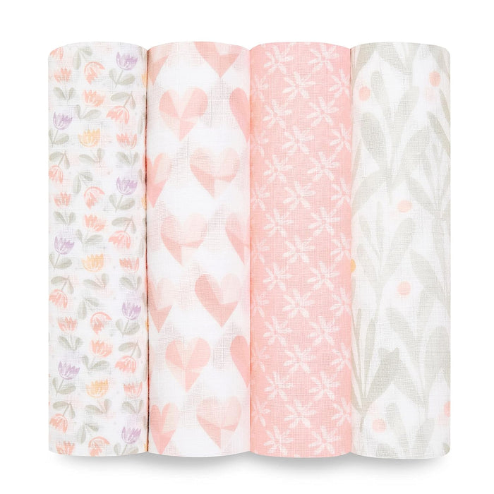 Aden + Anais Essentials Cotton Muslin Swaddle, 4pk, Piece Of My Heart