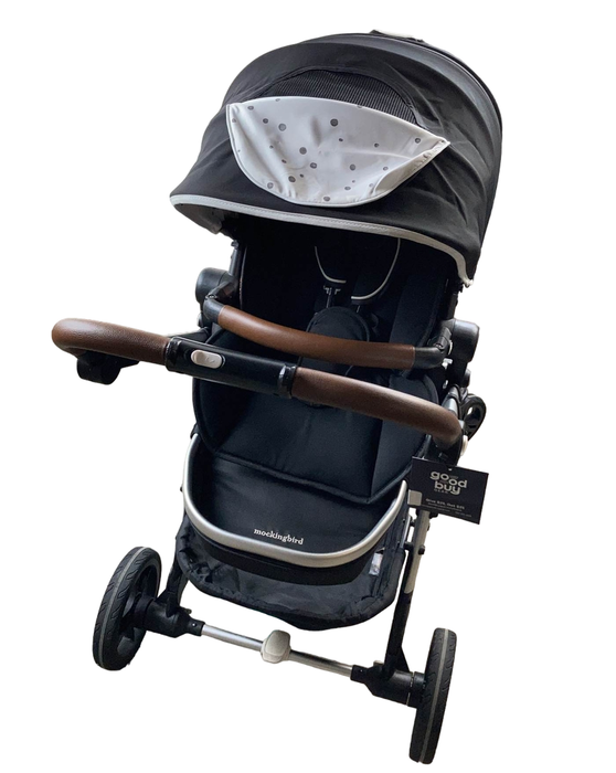 Mockingbird Single to Double Stroller, 2021, Silver with Penny Leather, Watercolor Drops, Black