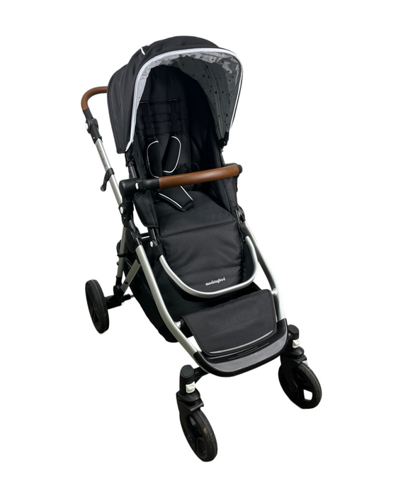 Mockingbird Single to Double Stroller, 2022, Black, Watercolor Drops, Silver with Penny Leather