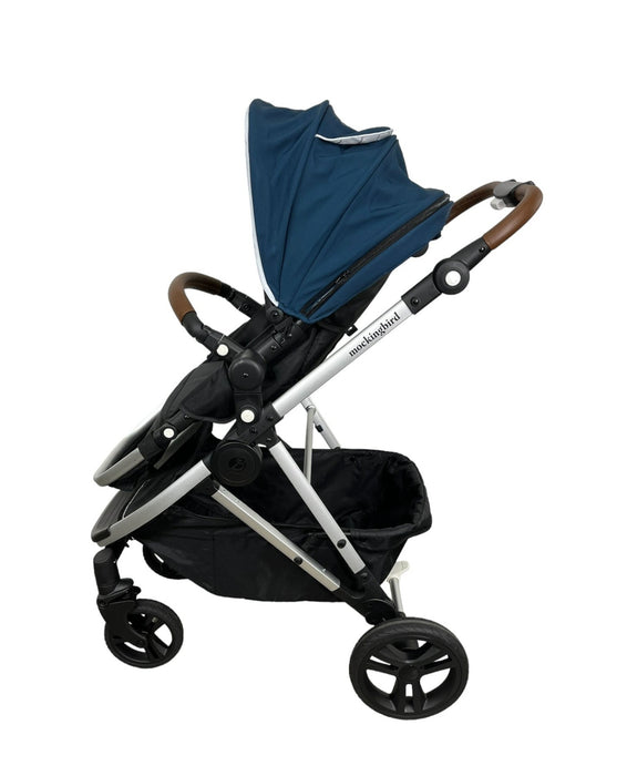 Mockingbird Single Stroller, 2023, Sky, Windowpane, Silver with Penny Leather