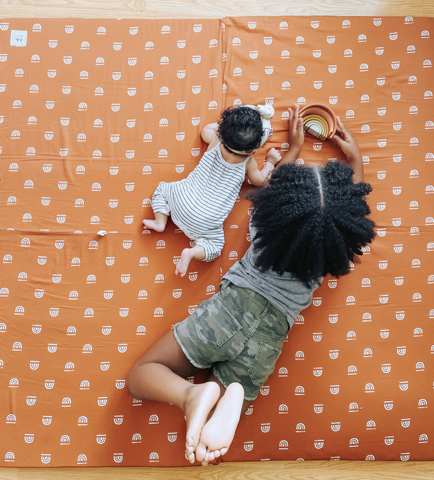 Toki Mats Padded Play Mat, Rainbow Stamp in Rust, Multiple Sizes