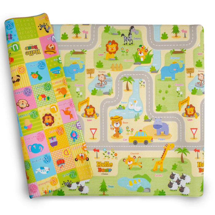 Parklon PureSoft Play Mat, Hello Bear Smile Town + ABC, Small (72.8" x 49")