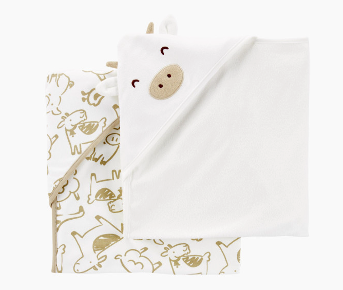 Carter’s Hooded Towel, 2 pack, White/Brown