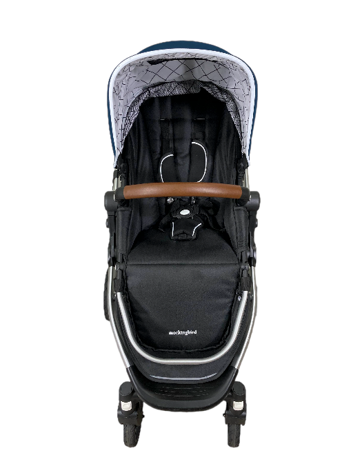 Mockingbird Single Stroller, 2023, Sea, Windowpane, Silver With Penny Leather