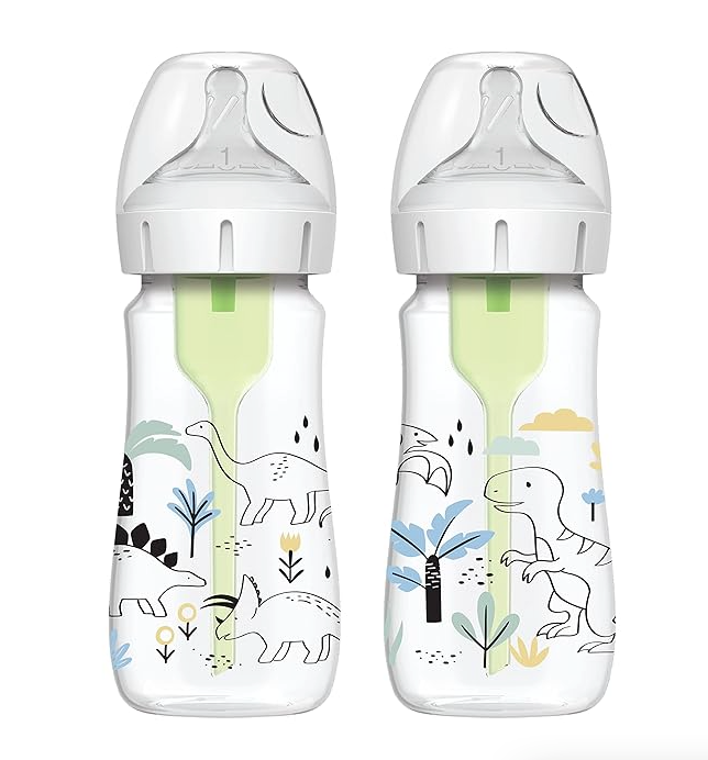 Dr. Brown's Options+ Anti Colic Wide Neck Bottles 2-Pack, Dinosaur, 9 oz/270 ml