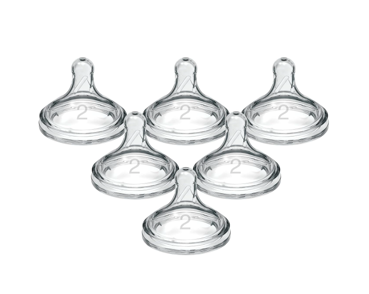 Dr. Brown's Natural Flow Baby Bottle Nipples 6 Pack, Medium Flow, Level 2, Wide Neck