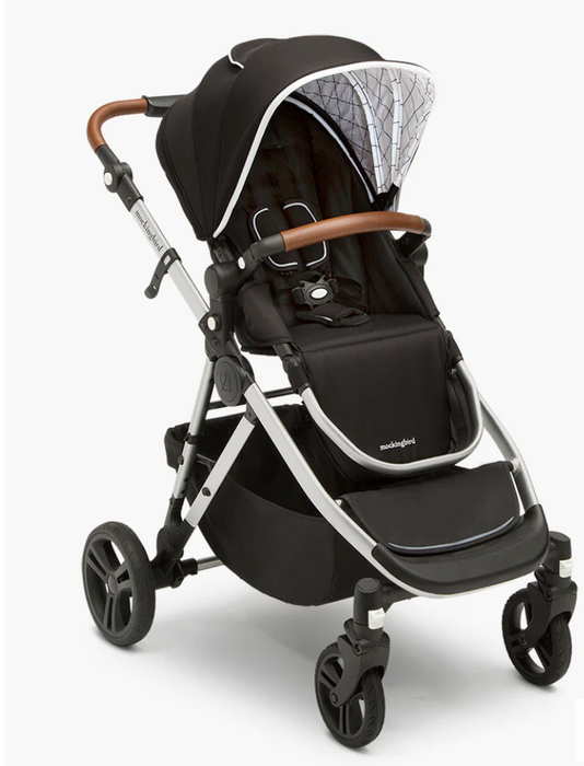 Mockingbird Single to Double Stroller, 2023, Silver with Penny Leather, Windowpane, Black