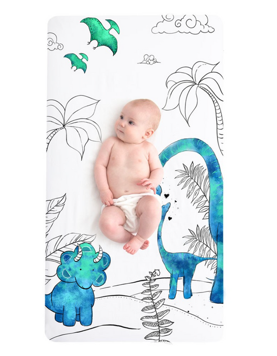 JumpOff Jo Fitted Crib Sheet, Tiny Dino Blue