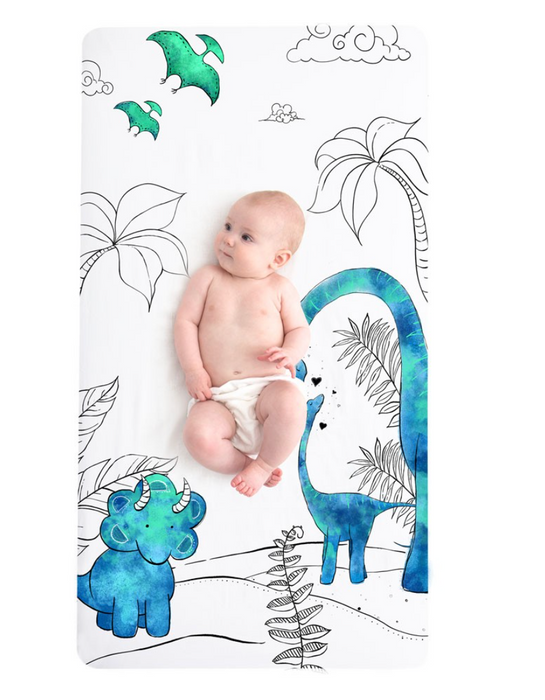 JumpOff Jo Fitted Crib Sheet, Tiny Blue Dino