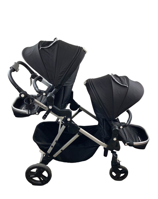 secondhand Mockingbird Single to Double Stroller with 2nd Seat, 2023, Black, Watercolor Drops And WindowPane, Silver with Black Leather