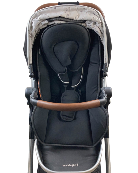 Mockingbird Single to Double Stroller, 2021, Silver with Penny Leather, Watercolor Drops, Black