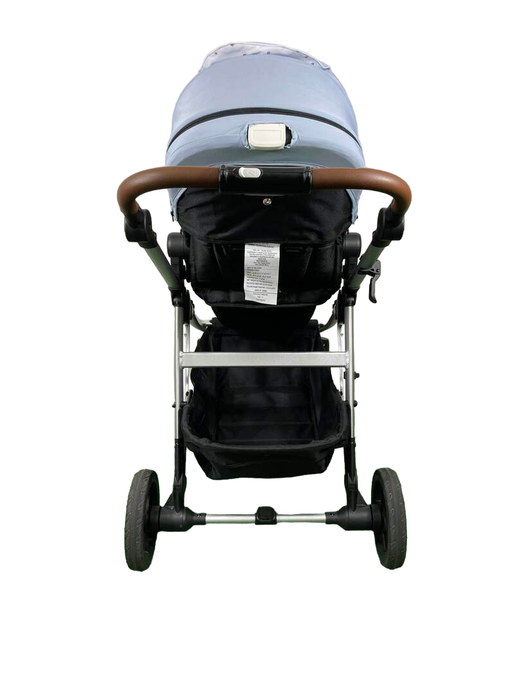 Mockingbird Single to Double 2.0 Stroller, 2024, Silver with Penny Leather, Watercolor Drops, Sky