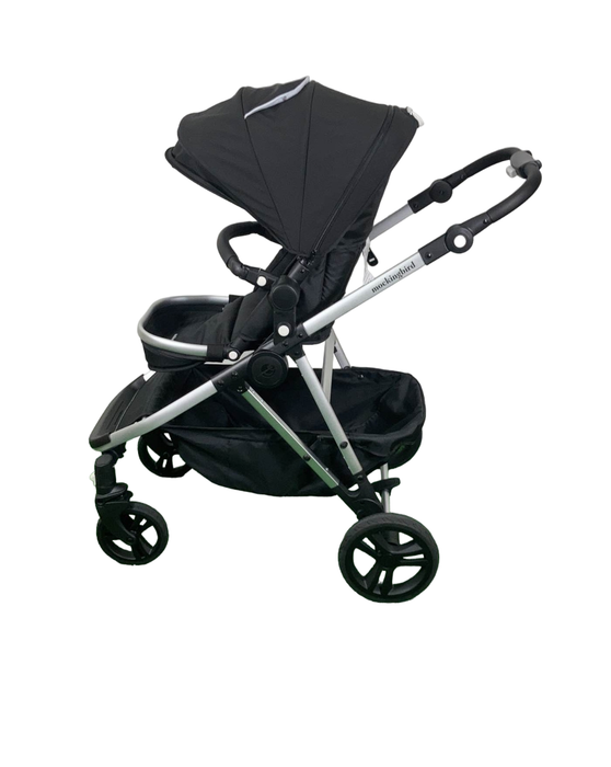 secondhand Mockingbird Single to Double 2.0 Stroller, 2023, Silver with Black Leather, Watercolor Drops, Black