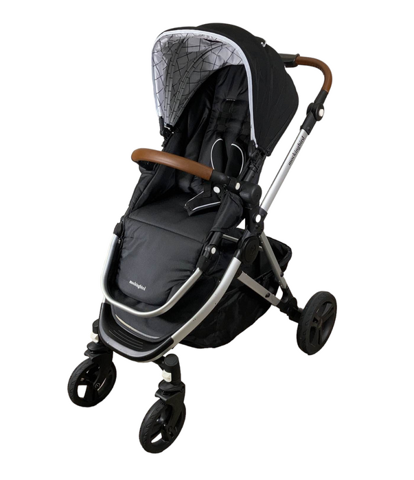 Mockingbird Single Stroller, 2023, Black, Windowpane, Silver With Penny Leather