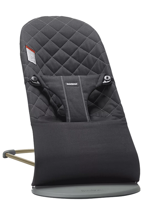 used BabyBjorn Bouncer Bliss, Black Cotton Classic Quilt, Dark Gray Frame, Woven