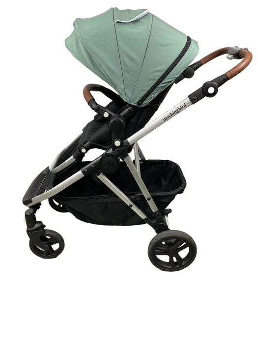 secondhand Mockingbird Single to Double 2.0 Stroller, 2024, Silver with Penny Leather, Watercolor Drops, Sage