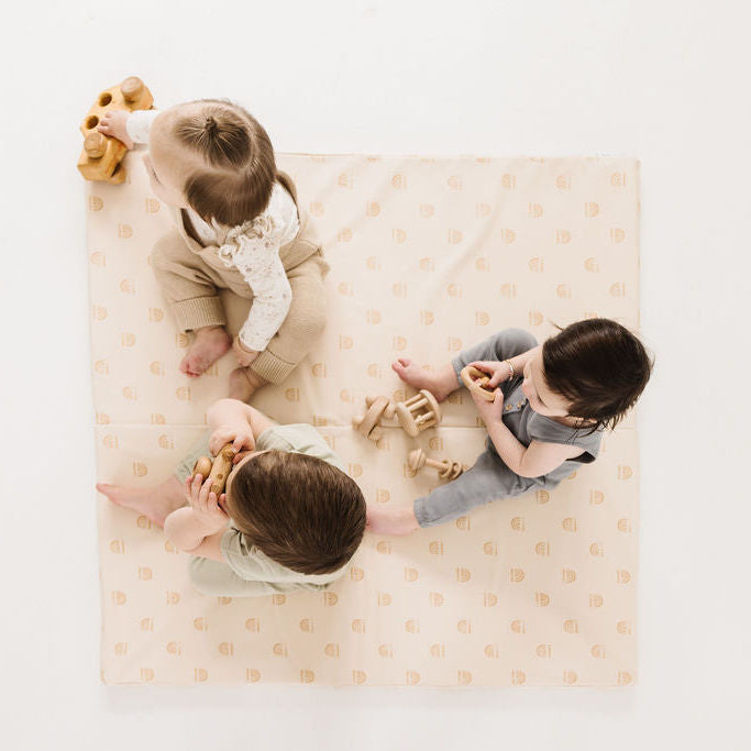 Toki Mats Padded Play Mat, Rainbow Stamp in Cream Vegan Leather, Multiple Sizes