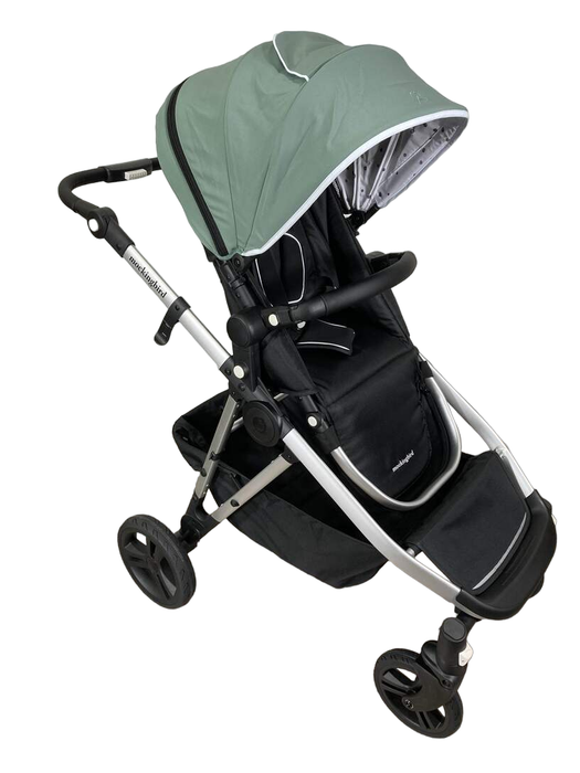 used Mockingbird Single to Double Stroller, 2023, Silver with Black Leather, Watercolor Drops, Sage