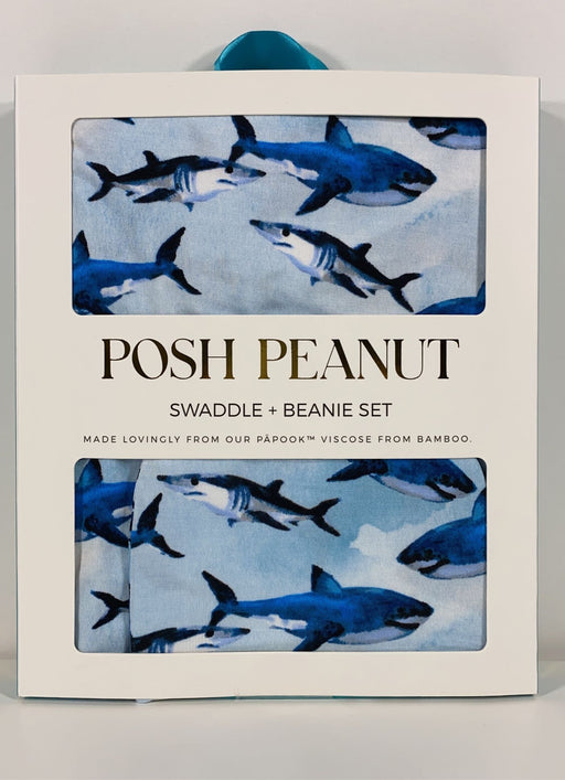 secondhand Posh Peanut Swaddle And Beanie Set, - Sharks