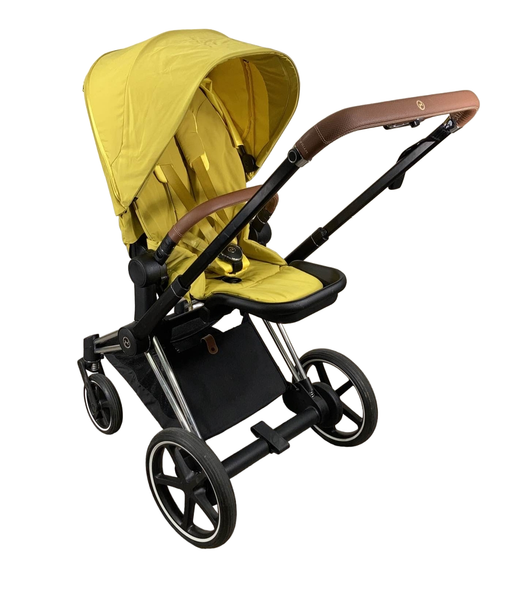 used Cybex E-PRIAM Electric Stroller, 2021, Chrome With Black Details, Mustard